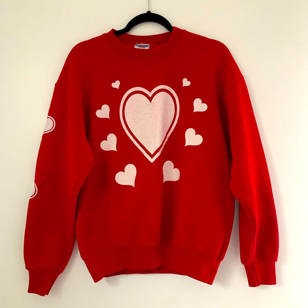 Jerzees Super Sweats Vintage Red Hearts Crewneck
